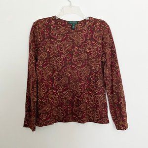 Ralph Lauren Paisley Floral Long Sleeve Cotton Top Size L